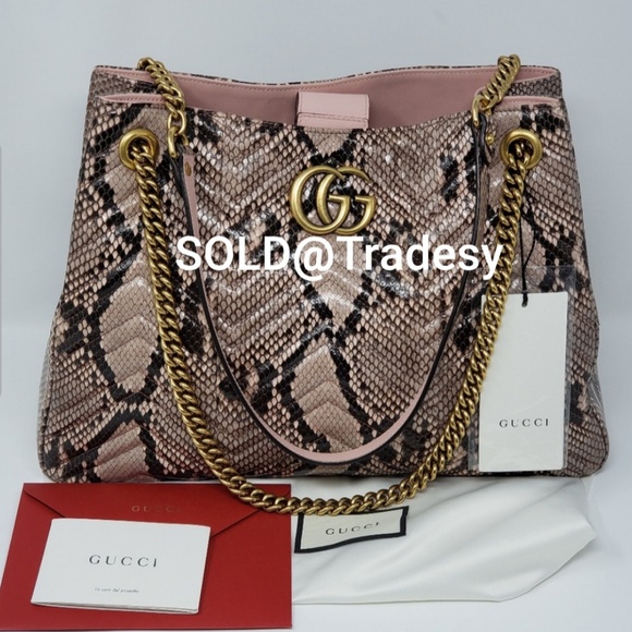 Gucci Handbags - New Retail $3,990 Gucci Marmont Nude Python Tote